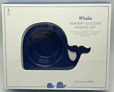 Pottery Barn Baby Feeding Set Nursery Blue Whale Silicone BPA Free Plate & Bowl - Image 1 of 4