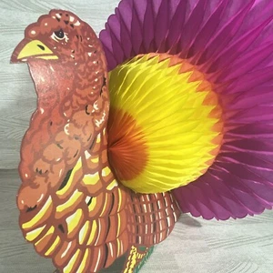Honeycomb Turkey Thanksgiving Vintage gestanztes Seidenpapier Herzstück 13" hoch - Bild 1 von 18