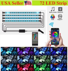 4xRGB 72 LED Car Interior Atmosphere Neon Light Strips Bluetooth APP Screw Firm - Picture 1 of 6