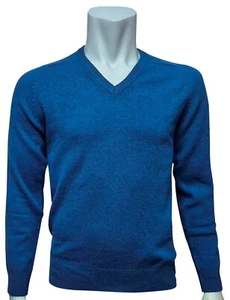 Marks & Spencer Herren V-Ausschnitt extrafeine reine Lammwolle blau Pullover Small 36"-38" - Bild 1 von 6