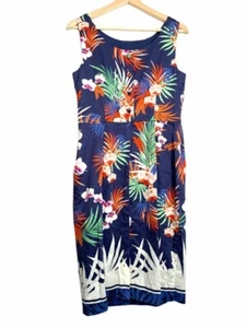 Talbots Womens Sheath Dress Blue Orange Floral Stretch Pleated Scoop Neck 4 - Picture 1 of 11