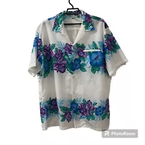 VTG Jade Fashions Mens White Green Floral Polyester Hawaiian Shirt Size 2XL - Picture 1 of 11