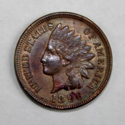 1896 Indian Head Penny Cent About Uncirculated AU+ Near UNC BU BN Brown 1c Coin - Image 1 of 2