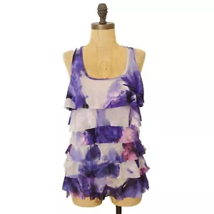 Karen Kane Tiered Tank Top Size S Sleeveless Mesh Purple Pink Floral EUC B80 - Picture 1 of 5