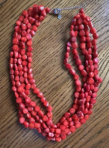 Collar anudado a mano Lucas Lameth LUC 925 plata esterlina de 5 hilos rojo coral - Imagen 1 de 6