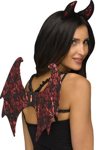 Fun World Halloween Lacy Devil Headband 3pc Polyester Wings, For Women, Red B... - Picture 1 of 2