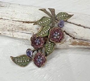 Sweet Romance Scharniert Beweglich Gold Blätter Strass Blume Rebe Brosche #3 - Bild 1 von 9