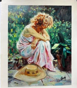 Sebastia Boada Straw Hat Hand Signed Limited Giclee on Canvas - Picture 1 of 3