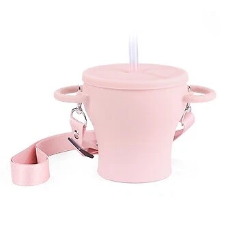 Hey Little Buddy Silicone Snack Cup Lid Straw Portable Adjustable Strap Snacks - Image 1 of 4