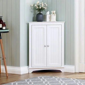Home Floor Corner Cabinet With Two Doors And Shelves Freestanding Corner Storage - Picture 1 of 8