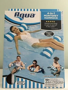 Aqua Inflatable Monterey 4-In-1 water Hammock Pool, Blue & White Multi Stripe - Picture 1 of 2