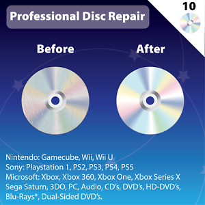 10 Disc Repair / Resurface Fix Scratched, ALL Disc Media Xbox, PS, GC, Wii, etc