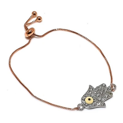 Brazalete de plata de ley 925 con piedras preciosas de circón blanco mal de ojo 7-8" K601 Foto 1 de 2