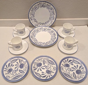 Corelle Vitrelle Oceanview 4 Dinner Plates 3 Salad Plates 4 Cups & Saucers 15 Pc - Bild 1 von 6