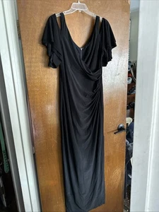 Maglia donna Lauren Ralph Lauren nera lunga 14 spalle fredde spacco maxi increspato - Foto 1 di 11