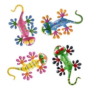 Metal Gecko Outdoor Wall Decor, 4 Pack Lizard Art Garden Sculptures & Statues - Picture 1 of 8