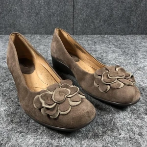 Earth Brushcherry Shoes Womens Size 9.5B Dark Taupe Leather Flower Wedge Comfort - Picture 1 of 12