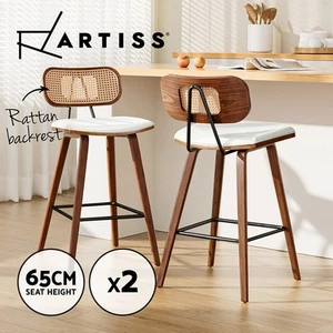 Artiss 2x Bar Stools Kitchen Counter Rattan Chairs PU Leather Padding - Picture 1 of 8