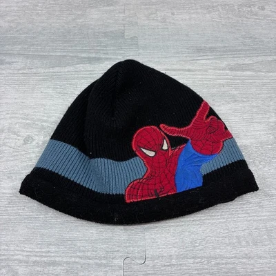 Vintage Y2K Spiderman Beanie Hat Cap Adult Black Red Marvel Super Hero Winter - Image 1 of 2