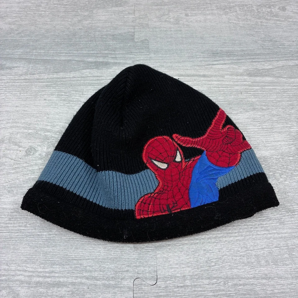 Vintage Y2K Spiderman Beanie Hat Cap Adult Black Red Marvel Super Hero Winter - Image 1 of 2