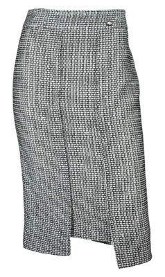 CHANEL 14C Black & White Geometric Sequined Tweed CC Logo Detail Pencil Skirt 40 - Image 1 of 4