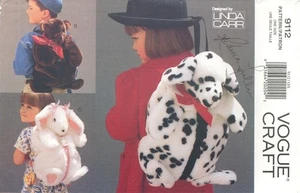 Vogue 9112 FUR BACKPACKS Plush Bunny, Bear & Puppy CUT COMPLETE Pattern 90s - Picture 1 of 5