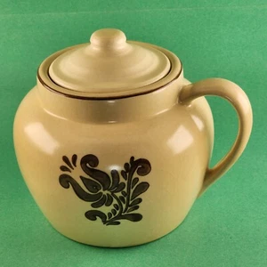 Pfaltzgraff Village 70 Bean Pot with Lid Tan with Brown 7" w x 6¾" h USA Vintage - Picture 1 of 12