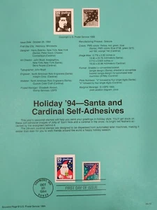 Holiday ' 94- Santa and Cardinal Self Adhesives Stamp Sheet MN 1994 Vintage - Picture 1 of 6