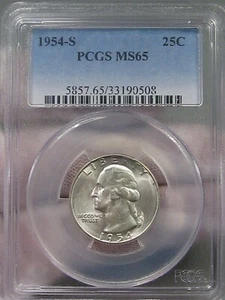 BU GEM 1954-S Silver Washington Quarter PCGS MS65. #58 - Picture 1 of 7