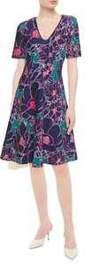 NWT CAROLINA HERRERA Flared Peacock Purple Floral-Jacquard knit Dress $2290 MSRP - Picture 1 of 11