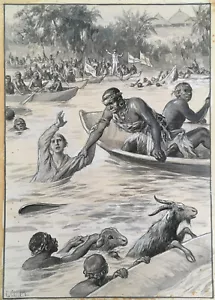 PUBLISHED watercolour of explorer John Lander Richard Lander Africa River Niger - Picture 1 of 8