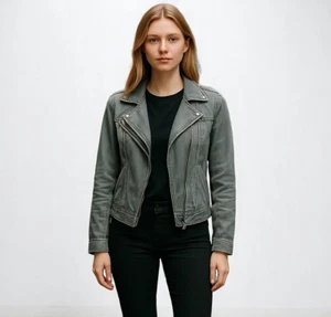 Y2K DKNY Jeans Giacca Denim Donna S Vintage Zip Biker Rocker Grunge Punk Sirena - Foto 1 di 23