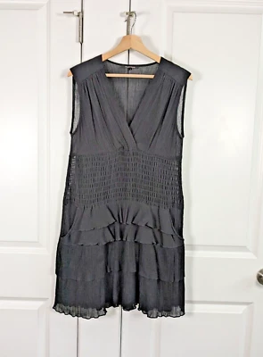 Vestido Nanette Lepore Mujer 4 Grande Negro Algodón Gasa Plisado Nivel Vestido Foto 1 de 4