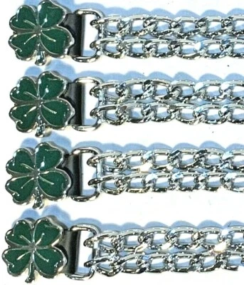 4 FOUR LEAF CLOVER IRISH DIAMOND CUT CHROME CHAIN MOTORCYCLE VEST EXTENDERS USA  - Image 1 of 2
