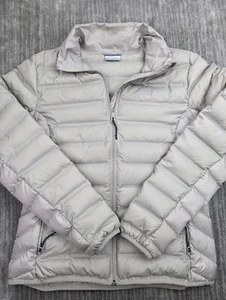 Columbia Goose Down Puffer Jacket Womens Medium Full Zip Beige 650 Fill - Picture 1 of 11