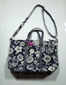 VERA BRADLEY MIDTOWN SMALL TOTE MIDNIGHT FLORAL, NWT NAVY BLUE , WHITE, PURPLE - Picture 1 of 9