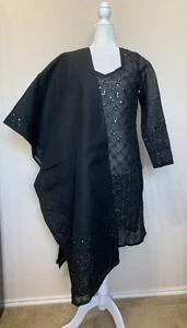 New Black Shalwar Kameez Dupatta suit Womens Cotton Patti work Punjabi Suit - Picture 1 of 11