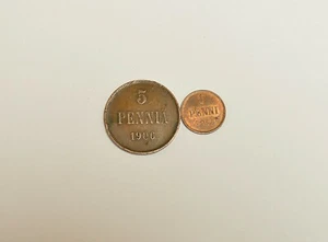 GREAT FINLAND COINS 5 PENNIA 1906 and 1 PENNI 1914 - Picture 1 of 2
