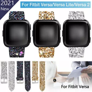 Bling Glitzer Lederarmband Armband für Fitbit Versa Lite/Versa 2 Uhrenarmband - Bild 1 von 12