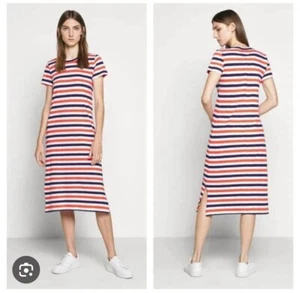 J Crew Short Sleeve Midi T Shirt Dress Womens M Striped Colorful Side Slits New - Picture 1 of 7
