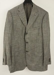 Corneliani Leader Men's 44R Gray Black Tan Check Knit Wool 3 Button Sport Coat