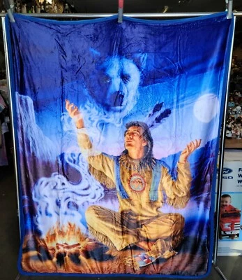 MANTA INDIO VALIENTE ESPÍRITU DEL OSO CIELO FUEGO TIRO SHERPA ESPALDA 50 X 60 Foto 1 de 3