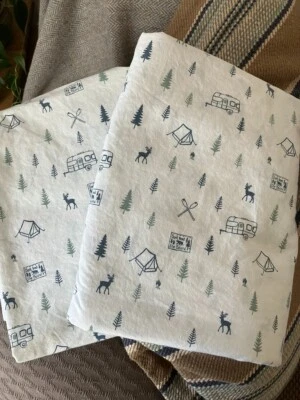 Eddie Bauer Twin Sheets Flat Top Deer Pine Outdoors Cabin Cotton Lot of 2 - Image 1 of 4