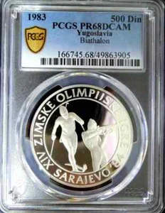 YUGOSLAVIA. 1983, 500 Dinara, Silver - NGC PF68 - Top Pop 🥇 Biathlon - Picture 1 of 1