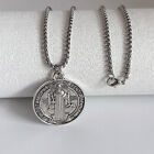 Saint St Benedict Medal Charm Pendant Stainless Steel Crucifix Cross Necklace