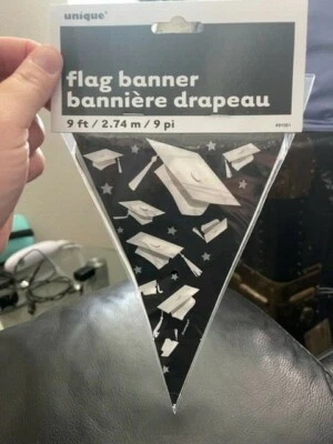 Graduation Black & Silver 9ft. Flag Banner Congrats Grad New!!! - Image 1 of 2