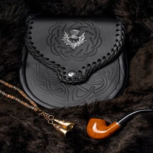 Vestido Completo Escocés Kilt Sporran RobRoy Cuero Real Repujado Cubierta Semi Esporrano - Imagen 1 de 14