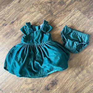 Carters Infant Girls Green Velvet Christmas Holiday Baby Dress 3M bloomers (G)
