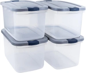 Roughneck Clear 66 Qt/16.5 Gal Storage Containers, Pack of 4 with Latching Grey - Picture 1 of 12