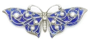 Silver Art Nouveau 'Plique a Jour' Enamelled /Swarovski Crystal Butterfly Brooch - Picture 1 of 5